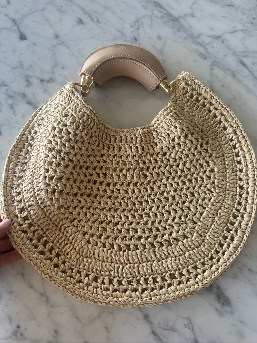 Chloé Beige Banana Raffia Bag with Leather Top Handle - Picture 2 of 3
